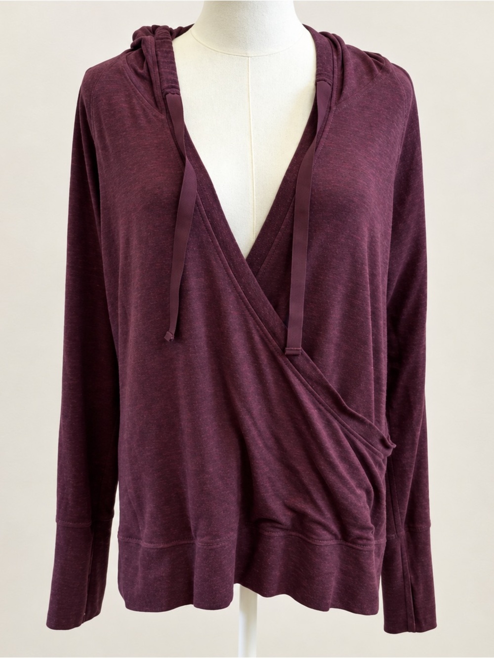 Athleta Wrap Front Hoodie Women’s L Purple Thumbhole Athleisure Pullover